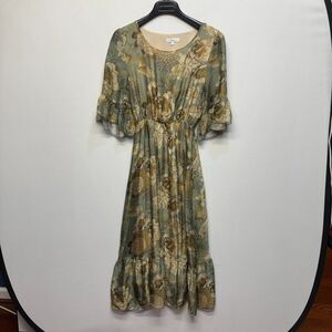 Le Ragazze Women Floral Silk Blend Midi Dress Size Medium Boho D087 -4